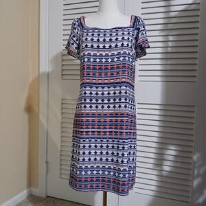 SIGNATURE 12 Dress Square-Neck Flutter-Sleeved Sheath Geometric Print Lined